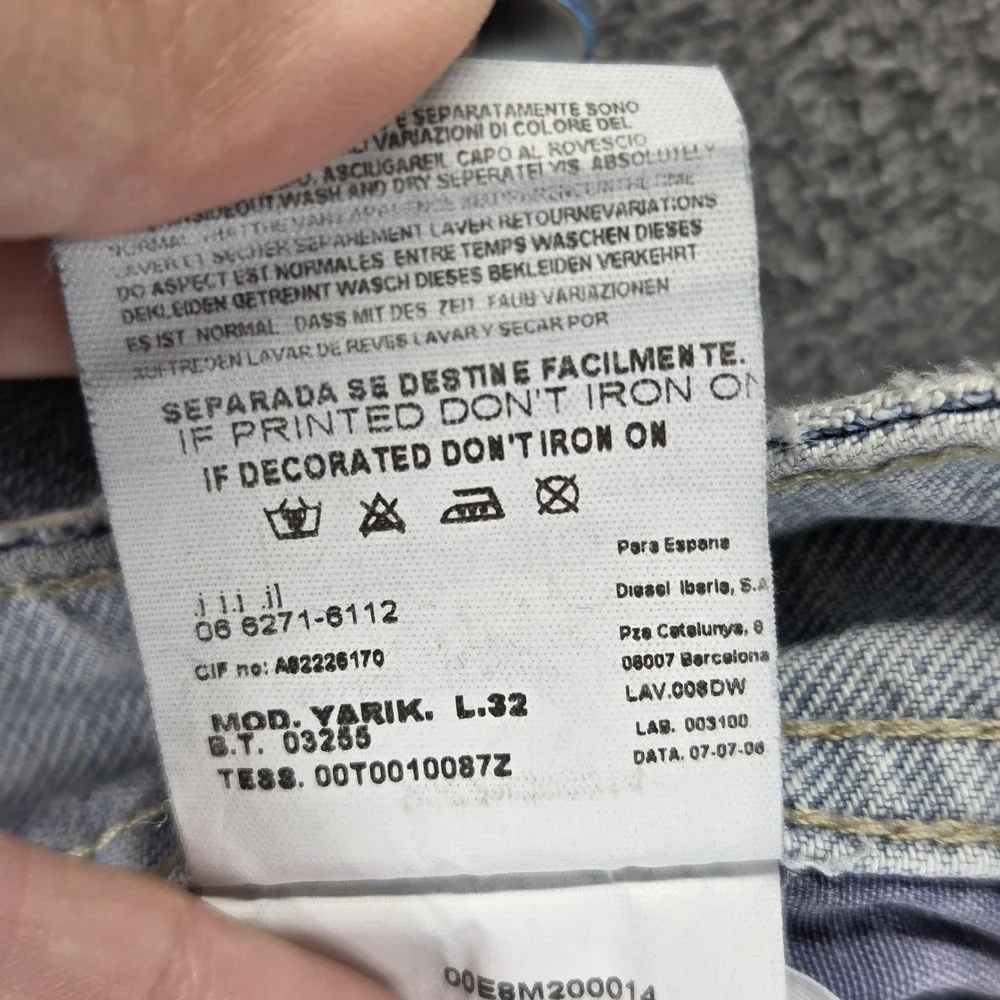 Diesel Jeans Mens 34x32 Blue Yarik Regular Straight Button Fly Made Italy 008DW